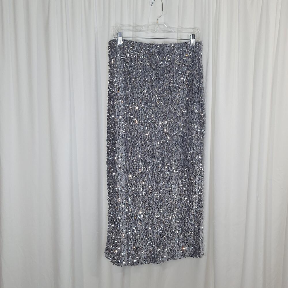 Silver Sequin Midi Skirt - Elegant Evening Shine